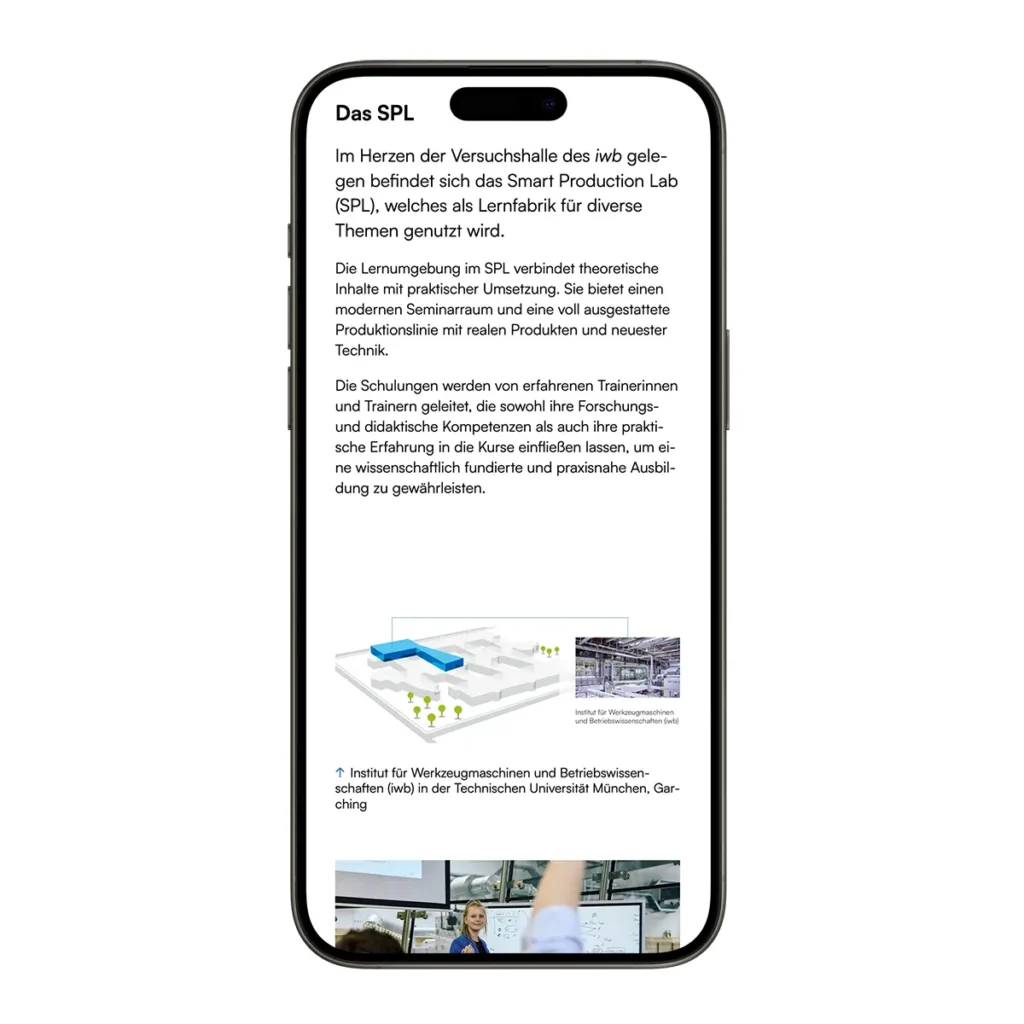 Mobile Ansicht der Website des iwb Smart Production Lab der TUM
