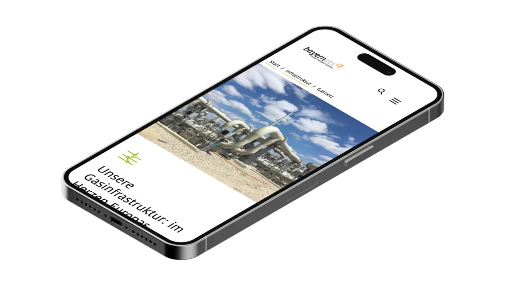 Website Redesign: Seite „Gasnetz“ auf einem Smartphone