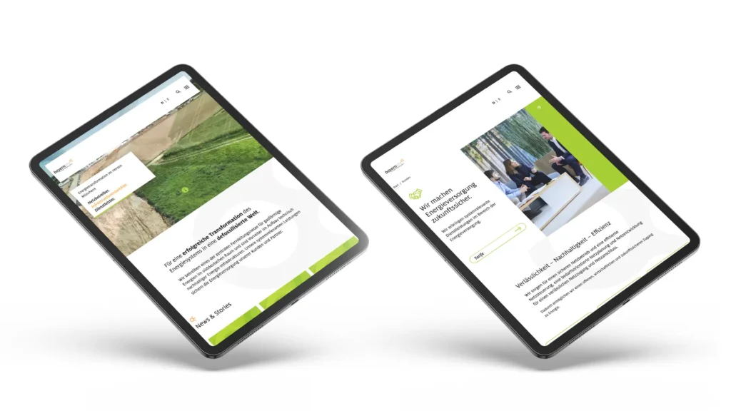 Website Redesign: Startseite und Seite „Kunden“ auf einem Tablet