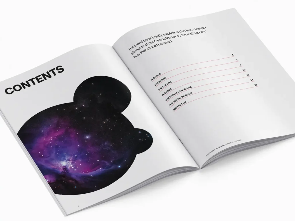 Branding: Brandbook – Inhaltsverzeichnis – zum Basic Branding des Geoastronomy-Projekts