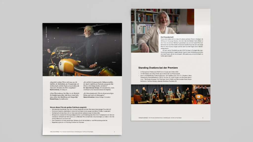 Print-Design: PressKit (Folgeseiten) zum Film „Lebensfreundschaft“ von Franz Stepan